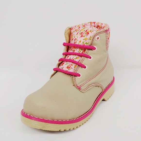 Cappuccino Ankle Boot with Pink Flowered Design - Picture 1 of 7